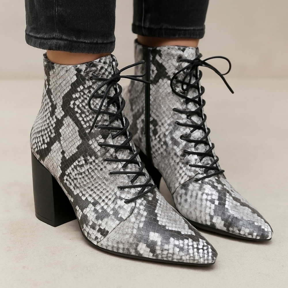 Self-Portrait Snakeskin Leather Ankle Boots – US Size 10, Made in Italy, EUC